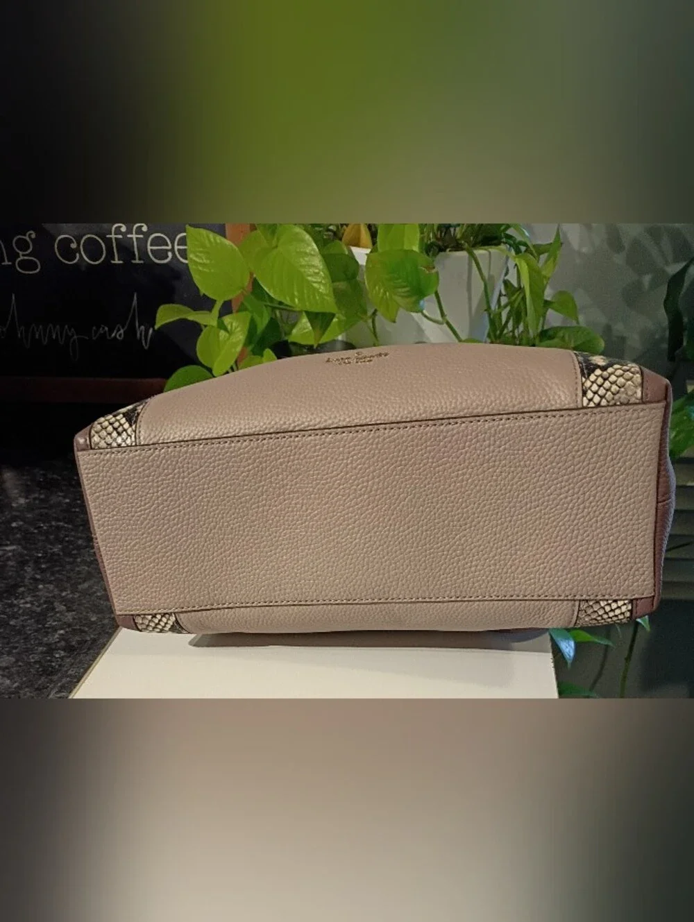 kate spade Taupe and Brown Tote with Snake-Print Trim
